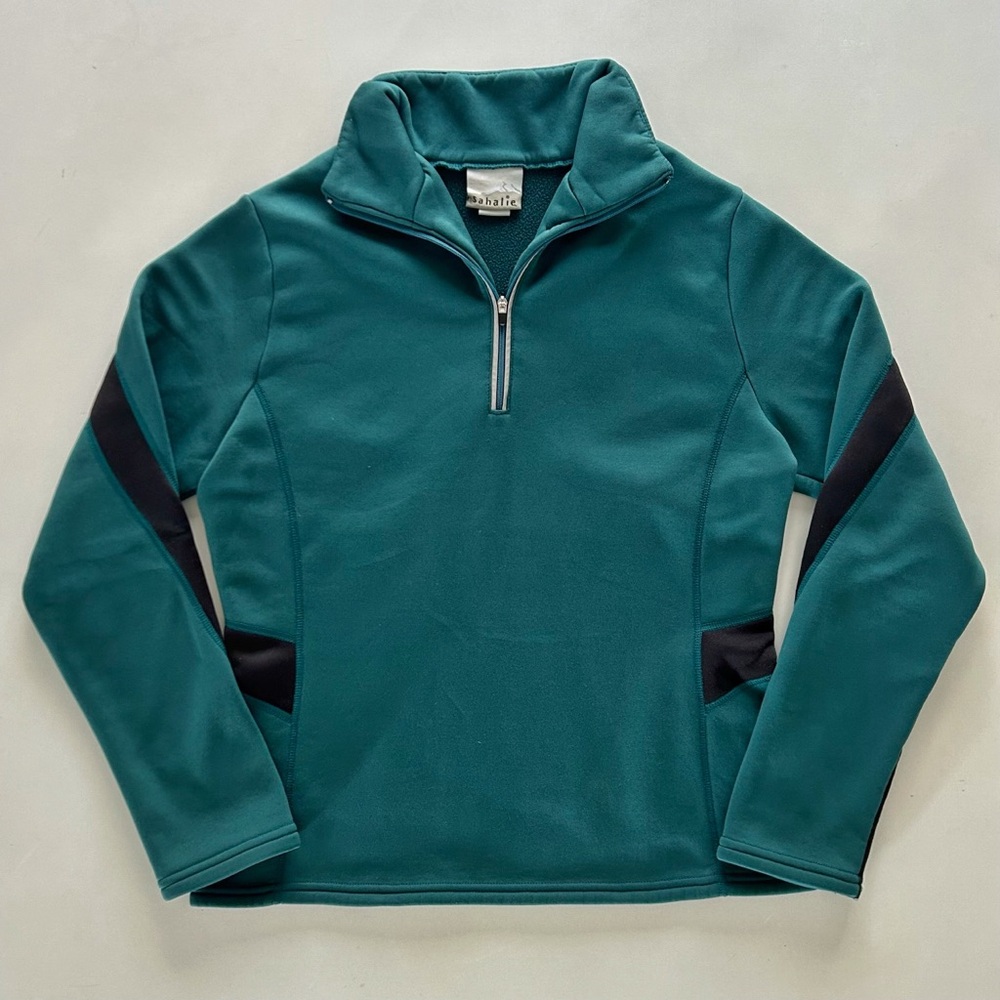Sahalie Teal Quarter Zip Fleece Pullover Black Panels Size M Winter Layer